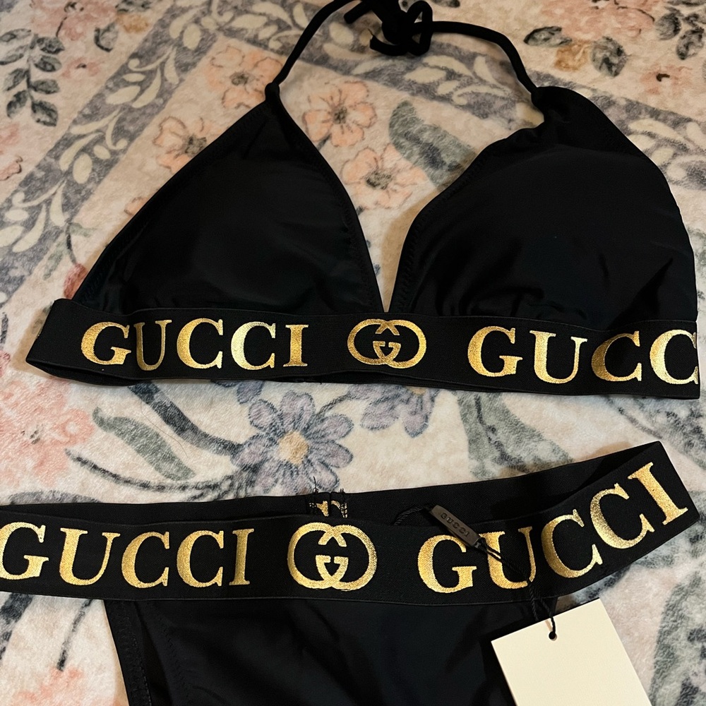 Gucci Black and Gold Bikini with Iconic Branding